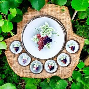 6 Vintage Sternauware NY Coasters & Serving Tray with Grapes Germany 3217